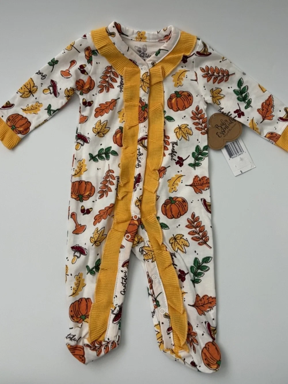 New Baby Essentials Baby Girl Thanksgiving Ruffle Footed Sleeper – Size 3 Months